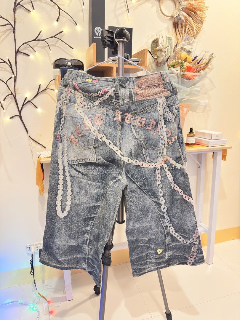Acne Studios Denim Chain Jorts (Category: Shorts) located in Malay. Submitted by samkolder (Listing ID 1466237027, Image 2). Description: Acne Studios Chain Jorts (OFF) Dimes: Inches Waist- 30 Length - 29 Hem - 12 No issues, from balikbayan box. Rfs: Not my style Loc: Boracay J&T or COP LBC.
