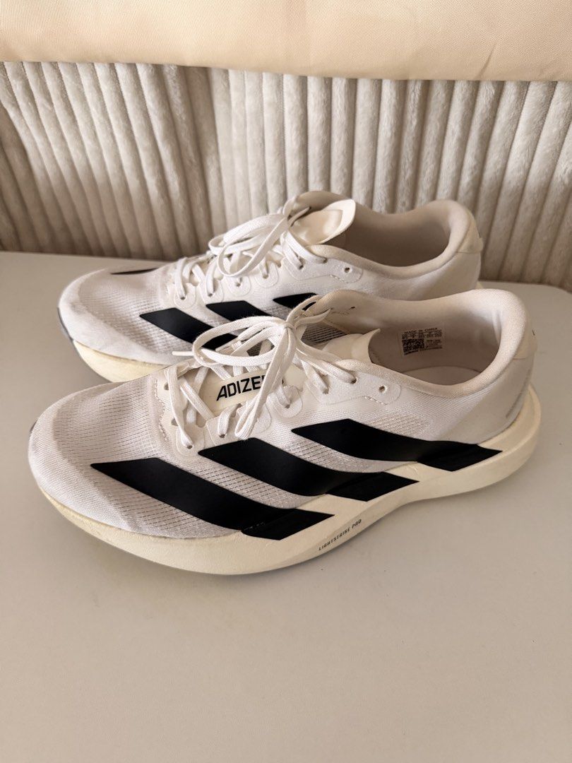 Adidas Adizero Evo SL (Category: Sneakers) located in Makati City. Submitted by prelovedbymilez (Listing ID 1466326186, Image 1). Description: For Sale Adizero Evo SL White/Black Size 9 Womens Size 8 Mens 4,800 only still with receipt! (₱8,500 srp) still in good condition worn twice only Ayala Makati loc.