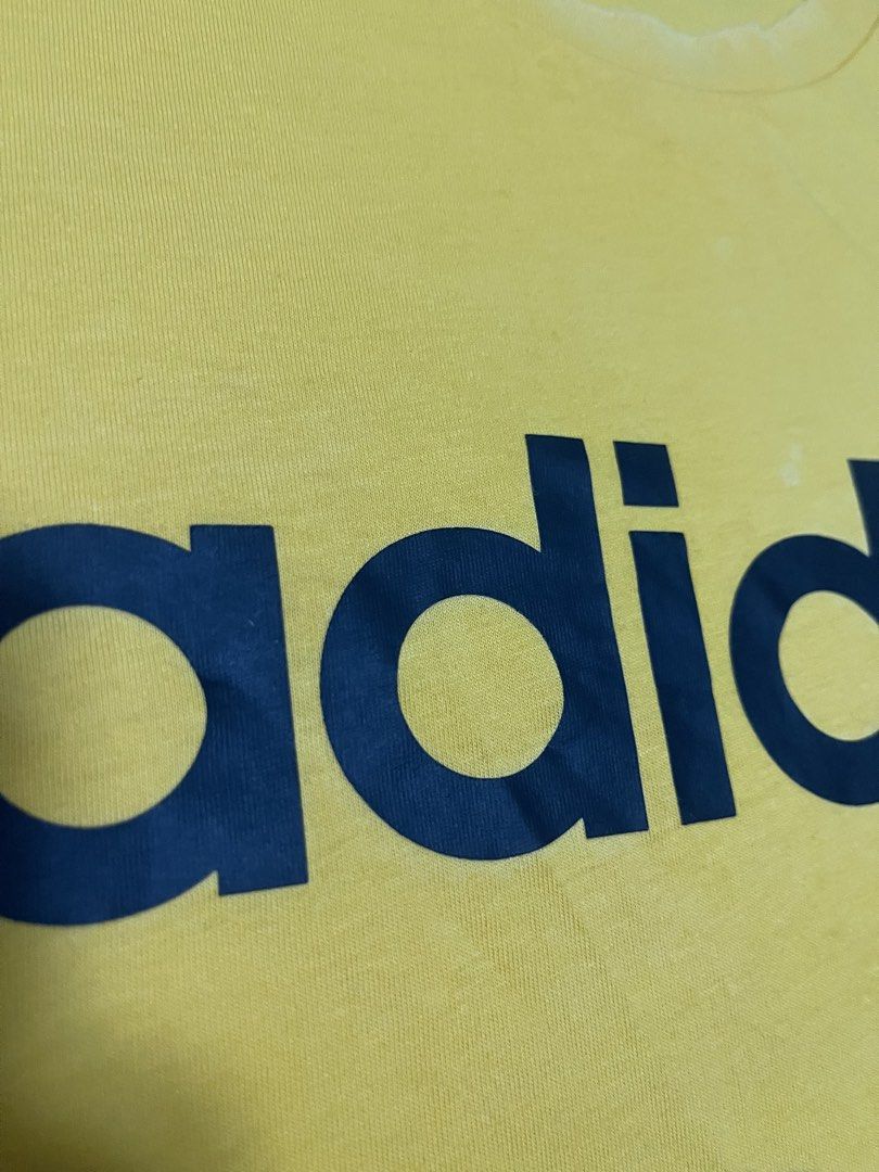 Adidas Mustard Tee (Category: Tshirts & Polo Shirts ) located in Bulacan. Submitted by sanjisthrift (Listing ID 1466310004, Image 3). Description: Size Large Width 21 Length 28 Good Condition 9/10 Need wash Stains.