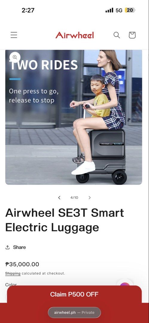 Airwheel Smart Electric Luggage (Category: Luggage) located in Manila. Submitted by itschristnotkris (Listing ID 1466207967, Image 3). Description: will send actual pics to serious inquirers .