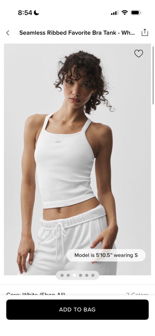 Alo Yoga Seamless Ribbed Favorite Bra Tank White, Women's Fashion