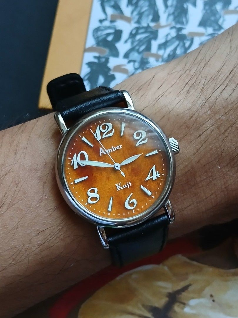 Amber Kuji, Quartz (Category: Announcements) located in Tabaco. Submitted by igoys-watches (Listing ID 1466181694, Image 1). Description: KUJI Amber, Quartz ✅️Good Running Condition ✅️Newly Serviced 👌 ✅️Accurate Time ✅️In Great Condition ✅️Natural Amber Dial ✅️"Kurono" Watch Alternative 😎 ✅️Only One in the Philippine Market ✅️Luminous Hands and Markers ✅️Newly replaced battery ✅️Clean Crystal ✅️Rare and Collectible ✅️Near Mint Condition ✅️With 