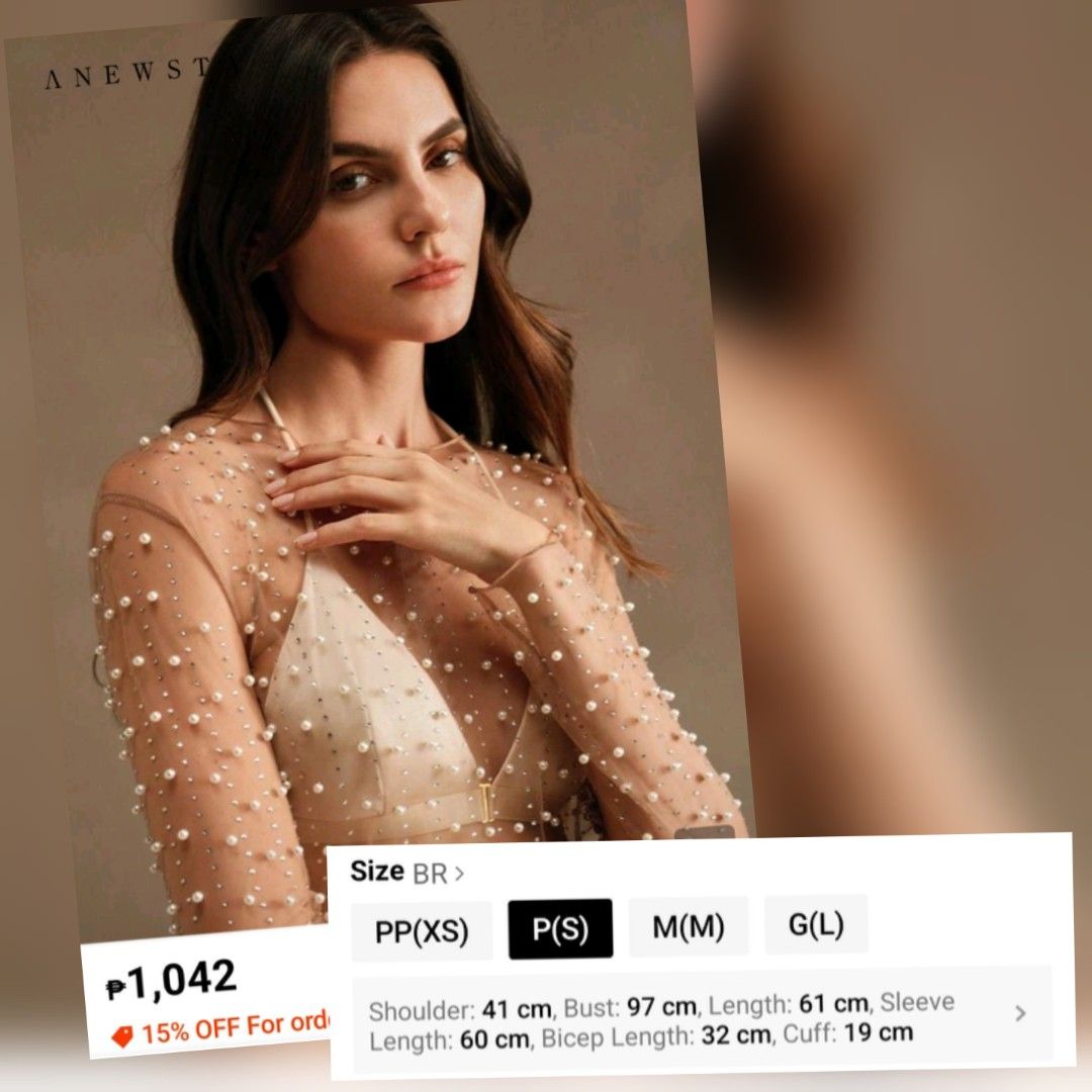 Anewsta Sheer Beaded Long Sleeve Mesh Top (Category: Longsleeves) located in San Juan City. Submitted by love_tycoonj (Listing ID 1466245910, Image 1). Description: super sale 50%off ! used 1x mesh top for parties and events you can wear over dresses,gowns 😘.