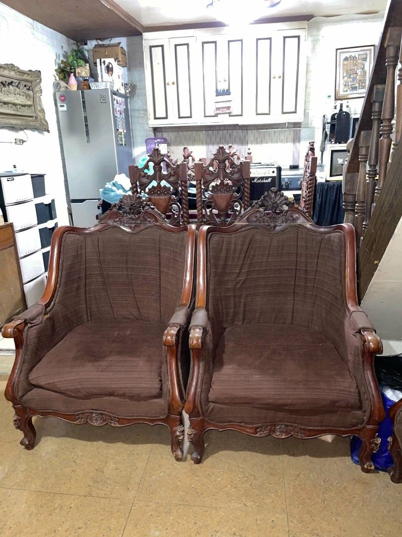 Antique Narra Sala Set (Category: Sofas) located in Quezon City. Submitted by engrmndz (Listing ID 1466259435, Image 3). Description: FOR SALE ONLY Antique Narra Furniture Sala Set 1x Long sofa 2x Single sofa 1x Center table 1x Coffee table Selling as pack Viewing near R. Papa LRT 1 Station Asking price is PHP 15,000 Open for offers.
