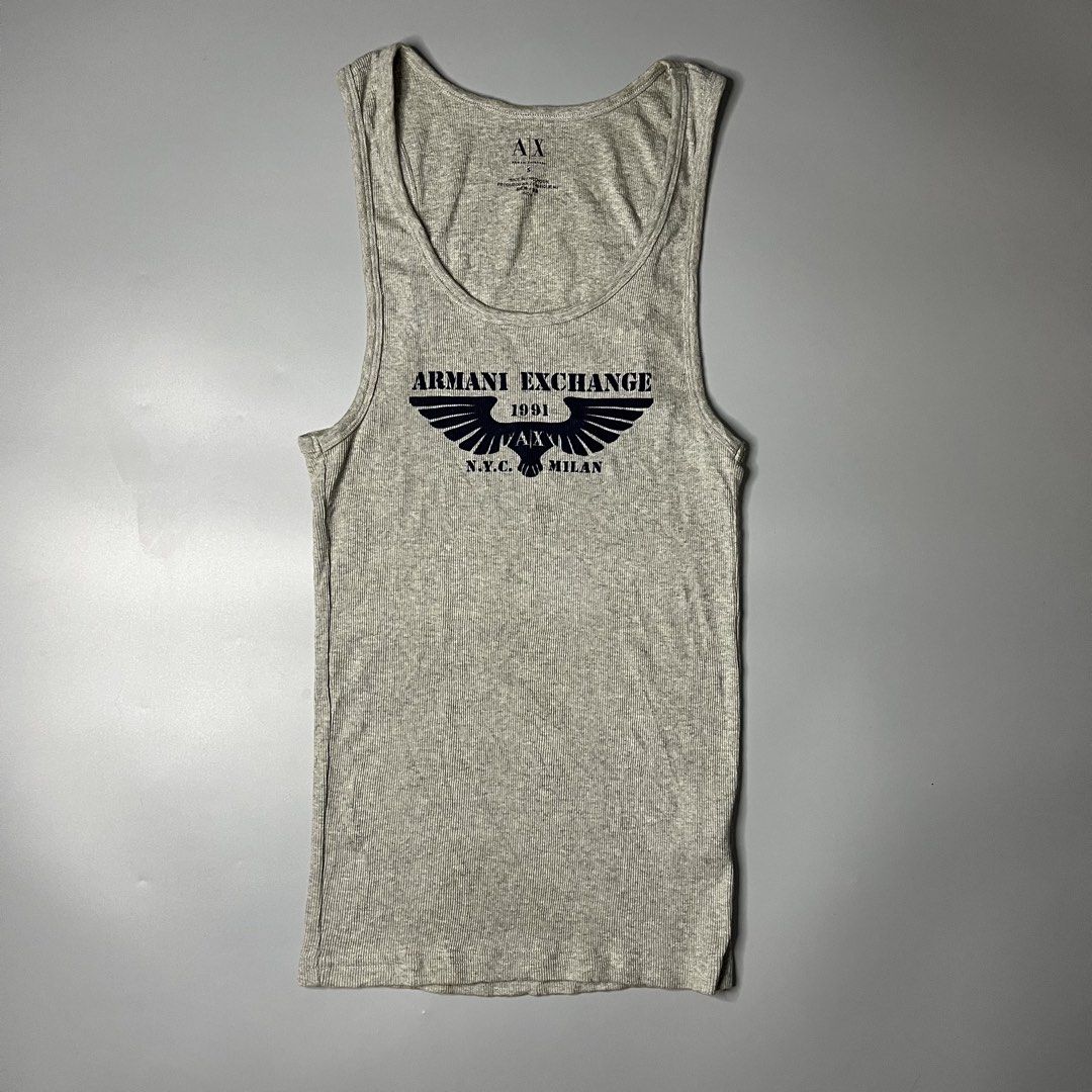 ARMANI EXCHANGE TANK TOP (Category: Sleeveless) located in Manila. Submitted by aaaaaahhhhhh (Listing ID 1466295800, Image 1). Description: Small 14W 28L Excellent, Need wash Lalamove or J&t Express + Shipping fee.