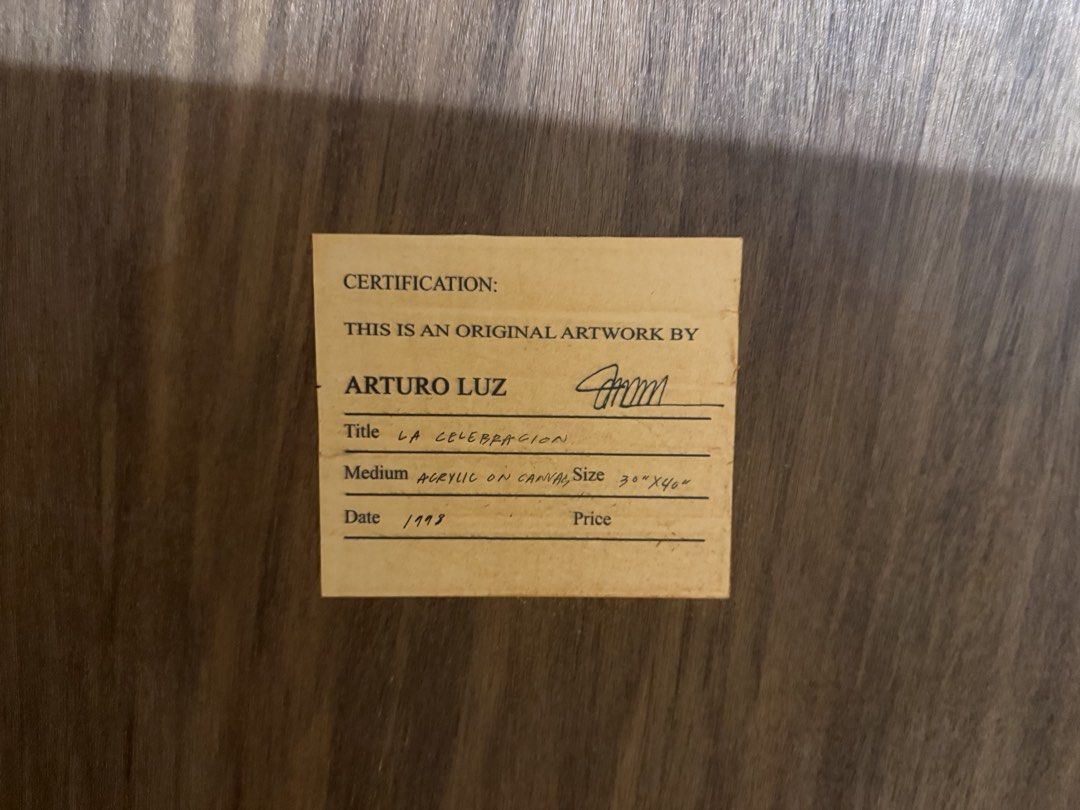 Arturo Luz “La Celebracion” 1998 30”x 40” (Category: Art & Prints) located in Taguig. Submitted by jhonnybusinessph (Listing ID 1466183414, Image 2). Description: Wts Early work of Arturo Luz “La Celebracion” National Artist Year: 1998 30”x 40” With COA Dm for details.