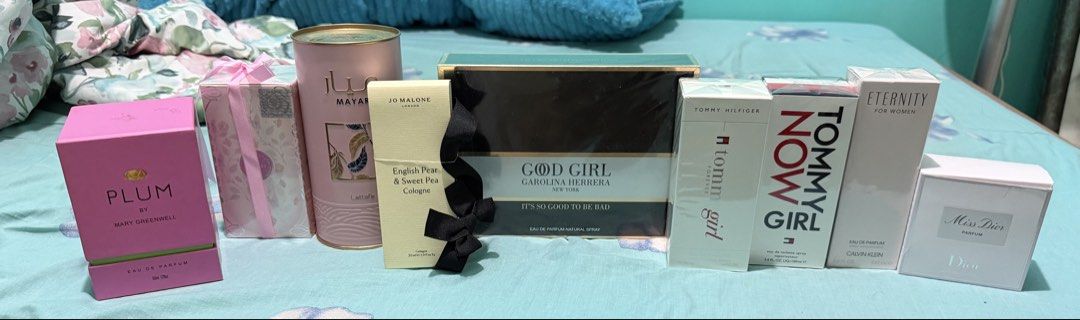 Assorted Designer and Niche Perfumes Collection (Category: Fragrance & Deodorants) located in Paranaque City. Submitted by crisnold2123 (Listing ID 1466173807, Image 1). Description: - 100% Authentic fragrances from top brands - Available scents: Mary Greenwell Plum, Lattafa Mayar, Jo Malone English Pear & Sweet Pea, Carolina Herrera Good Girl, Tommy Hilfiger (Forever Tommy Girl, Tommy Now Girl), Calvin Klein Eternity, and Miss Dior Parfum - Mult