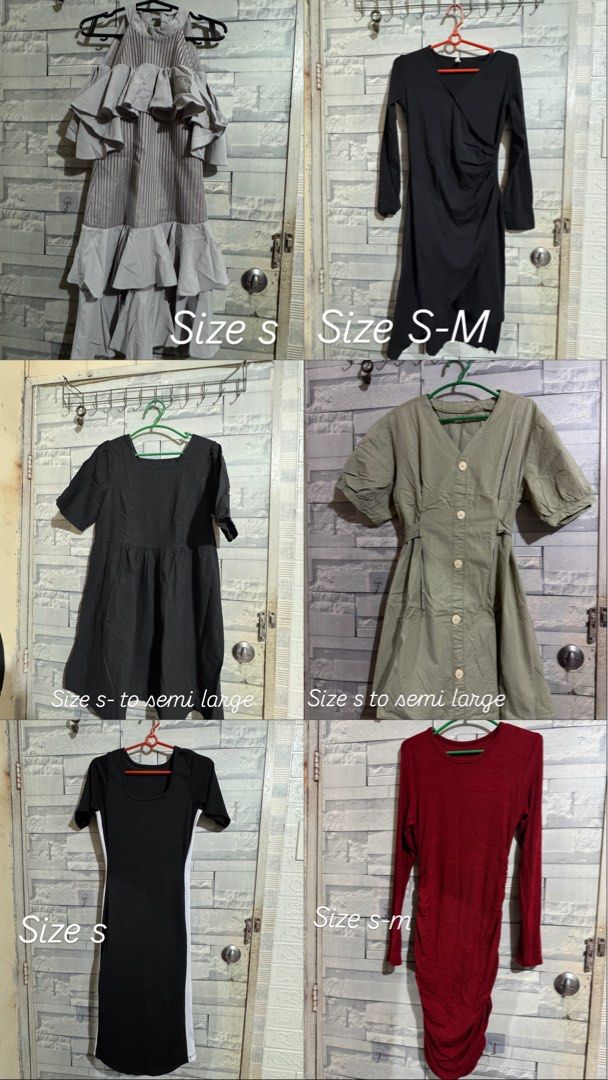 Assorted Dresses Sizes S to M (Category: Dresses) located in Manila. Submitted by chie04_875 (Listing ID 1466244477, Image 1). Description: - Clearance bundle of 6 stylish dresses - Variety of styles: grey tiered ruffle, -100 black long sleeve wrap, -150 black short sleeve flare, -100 olive green button-down, -130 black sporty stripe,-100 red long sleeve side -100 - Sizes: S, S-M, and semi large - Perfect for daily wear or casual outings - Great 