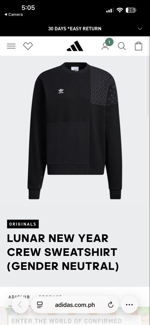 Authentic Adidas Sweatshirt (Category: Coats, Jackets and Outerwear) located in Malay. Submitted by samkolder (Listing ID 1466239066, Image 2). Description: Dimes: 22 x 25 (box fit) sleeve: 26.5 Good condition, no issues. QR: scannable. Rfs: di na ginagamit, decluttering..