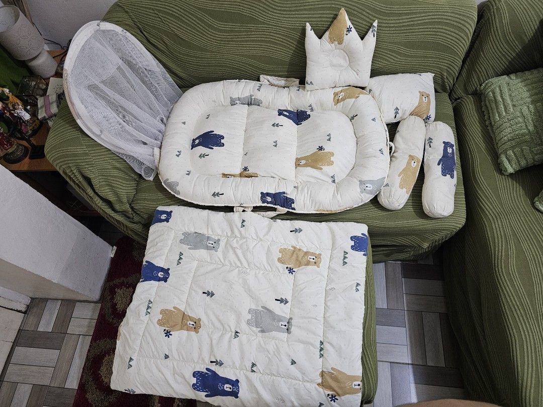 Baby Nesting Set (Category: Cots & Cribs) located in Manila. Submitted by aenarvalencia (Listing ID 1466220055, Image 2). Description: baby nesting set with baby bed, blanket, 4 pillows & kulambo barely used RFS: outgrown.