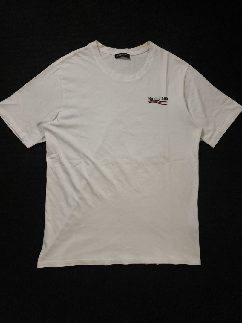 Balenciaga Campaign (Category: Tshirts & Polo Shirts ) located in San Fernando. Submitted by gaboo_asncn (Listing ID 1466326399, Image 2). Description: - Balenciaga Campaign - Size: Large on tag (W22.5/L30) - Condition: Excellent - Color Rate: 9.5/10 - Issue: Minimal Crack Prints.