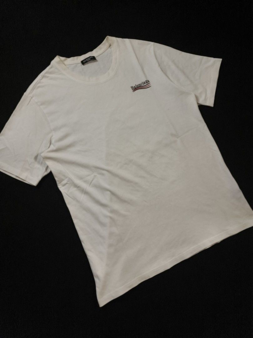 Balenciaga Campaign (Category: Tshirts & Polo Shirts ) located in San Fernando. Submitted by gaboo_asncn (Listing ID 1466326399, Image 1). Description: - Balenciaga Campaign - Size: Large on tag (W22.5/L30) - Condition: Excellent - Color Rate: 9.5/10 - Issue: Minimal Crack Prints.
