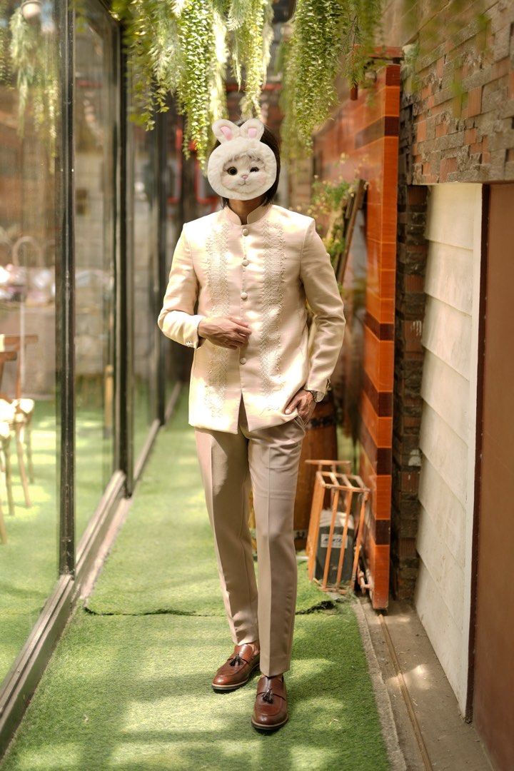 Barong and pants (Category: Coats, Jackets and Outerwear) located in Manila. Submitted by pauiie. (Listing ID 1466178143, Image 2). Description: 🤵🏻‍♂️ GROOM’S BARONG • Fits up to Large • Includes pants • Pants size 30 • Worn once.