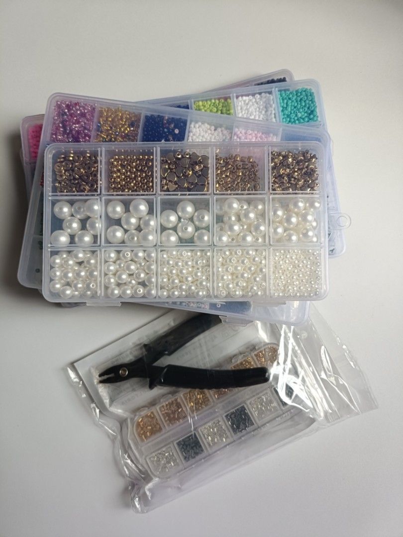 Bead Set Bundle #2 with Pliers (Category: Craft Supplies & Tools) located in Tanza. Submitted by misumei (Listing ID 1466327916, Image 1). Description: total of 4 bead set + 1 craft tool set MOP: Gcash | Mari Bank | BDO MOD: Pick-up | J&T Delivery | Lalamove, buyer magbobook RFS: space reset.