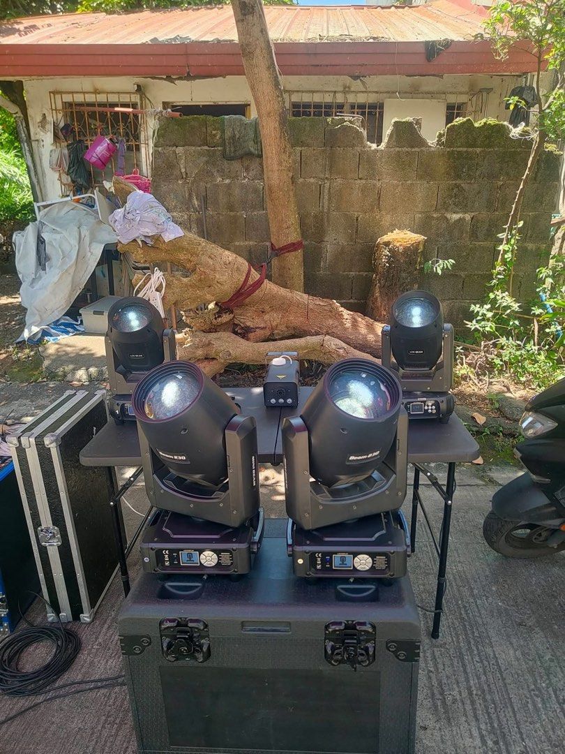 Beam 230 Mini Beam Moving Head Stage Lights (Category: Lighting & Studio Equipment) located in Manila. Submitted by sabrinaa20 (Listing ID 1466254418, Image 1). Description: 1 pair Beam 230 (No brand) with tourcase 1 pair Beam 150 (Shehds) no tourcase - Heavy-duty housing built for mobile DJs, clubs, and parties - Sold as a complete ready-to-use set.