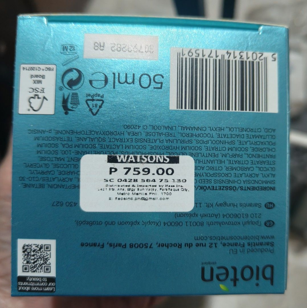 BIOTEN Moisturizing Skin Gel (Category: Face Care) located in Cavite. Submitted by sophiayudequina (Listing ID 1466240313, Image 3). Description: BIOTEN facial Care Mall pull out ***Reason *changing to new packaging but all still goods Original price 799 Sale Price: 250 each 12 pcs available ***with discount if 2 or more ***Goods within 12 months after opening Origin of goods: Sarantis France Location: Molino 3 Bacoor MOP: gcash MOD: pick up ( co