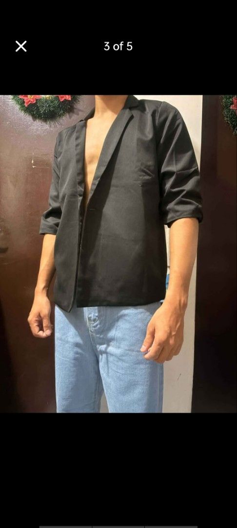 Black Casual Blazer Jacket Open Front (Category: Coats, Jackets and Outerwear) located in Manila. Submitted by billythekid05 (Listing ID 1466280632, Image 3). Description: - Color: Solid black - Closure: Single-button front - Features: Chest pocket detail and full inner lining - Style: Versatile outerwear for smart casual outfits or layering - Condition: Excellent / Ready to wear.