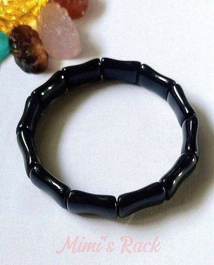 BLACK OBSIDIAN NATURAL STONE BAMBOO DESIGN SOFT BANGLE (Category: Bracelets) located in Taguig. Submitted by mimisrack (Listing ID 1466242587, Image 3). Description: 🖤Grounded strength bracelet combining protective energy with resilient symbolism -Black Obsidian is known for powerful protection and absorbing negative energy -Helps shield against negativity and emotional stress -Bamboo design symbolizes resilience, flexibility, and steady growth 