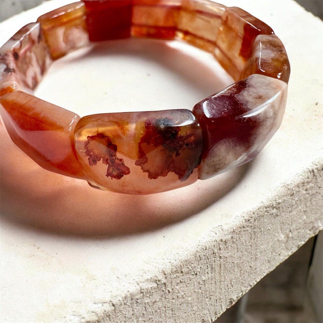 Blood sakura bracelet bangle (Category: Bracelets) located in Quezon City. Submitted by nics006 (Listing ID 1466188869, Image 1). Description: 16-17.5 cm wrist 🌸❤️ BLOOD SAKURA AGATE — Passion, Strength & Beautiful New Beginnings ❤️🌸 A captivating stone with rich, dramatic tones and delicate natural patterns inspired by the beauty of blooming sakura. Blood Sakura Agate is perfect for those who want a bracelet that feels both elegant and powerfu