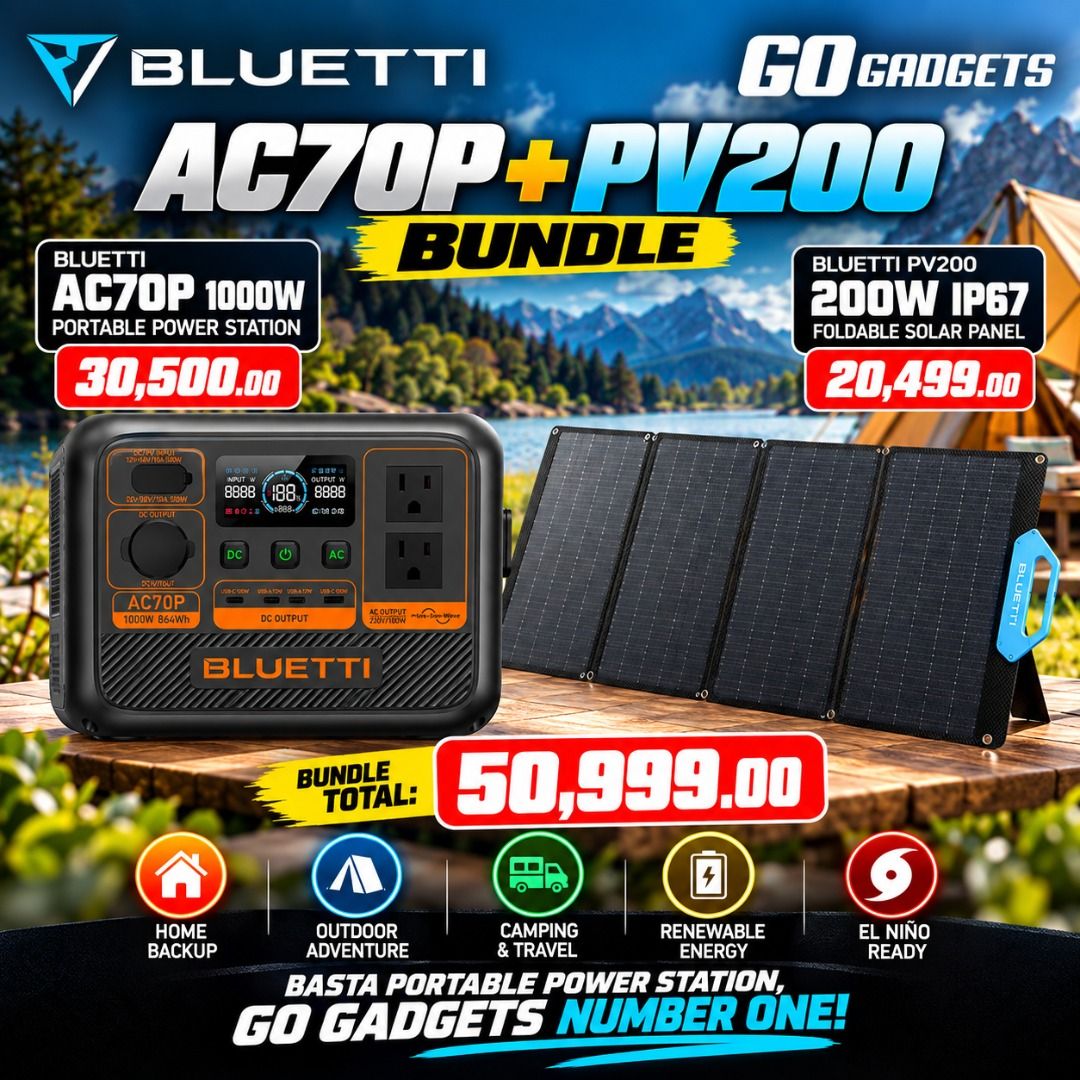 Bluetti Portable Power Station Bundle (Category: Other Home Appliances) located in Makati City. Submitted by eckang12 (Listing ID 1466219958, Image 3). Description: – Key Features - ⚡ Reliable Backup Power – Ideal for brownouts, emergency backup, camping, travel, and off-grid use. BLUETTI-US - 🔋 LiFePO₄ Battery Technology – Long-lasting battery chemistry designed for durability and safety. BLUETTI-US - 🔌 Multiple Outputs – Power various devices
