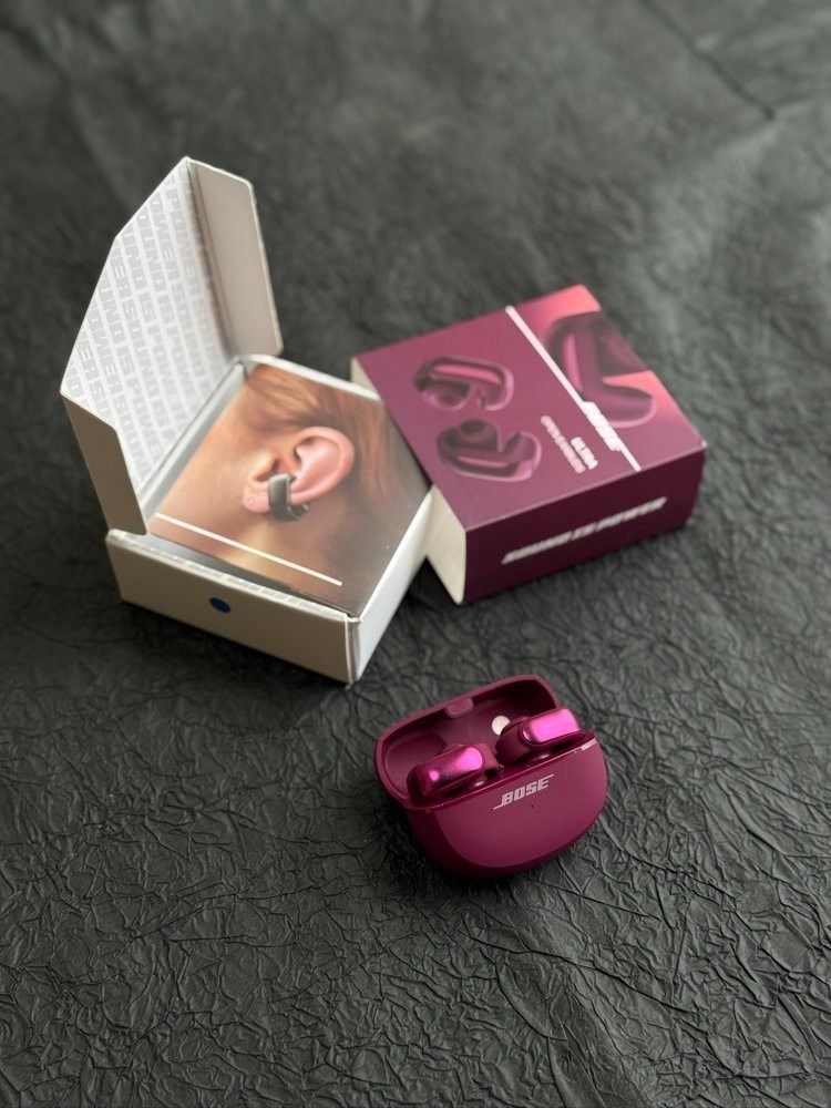 Bose Ultra Open Earbuds (Category: Headphones & Headsets) located in Pasig City. Submitted by coolriver_fbfc1c (Listing ID 1466183521, Image 2). Description: - Model: Bose Ultra Open Earbuds - Color: Moonstone Violet (Matte dark purple finish) - Design: Open-ear design lets you hear your surroundings while listening to music - Fit: Secure cuff fit that rests comfortably around the ear - Inclusions: Complete with original charging case, box, and p