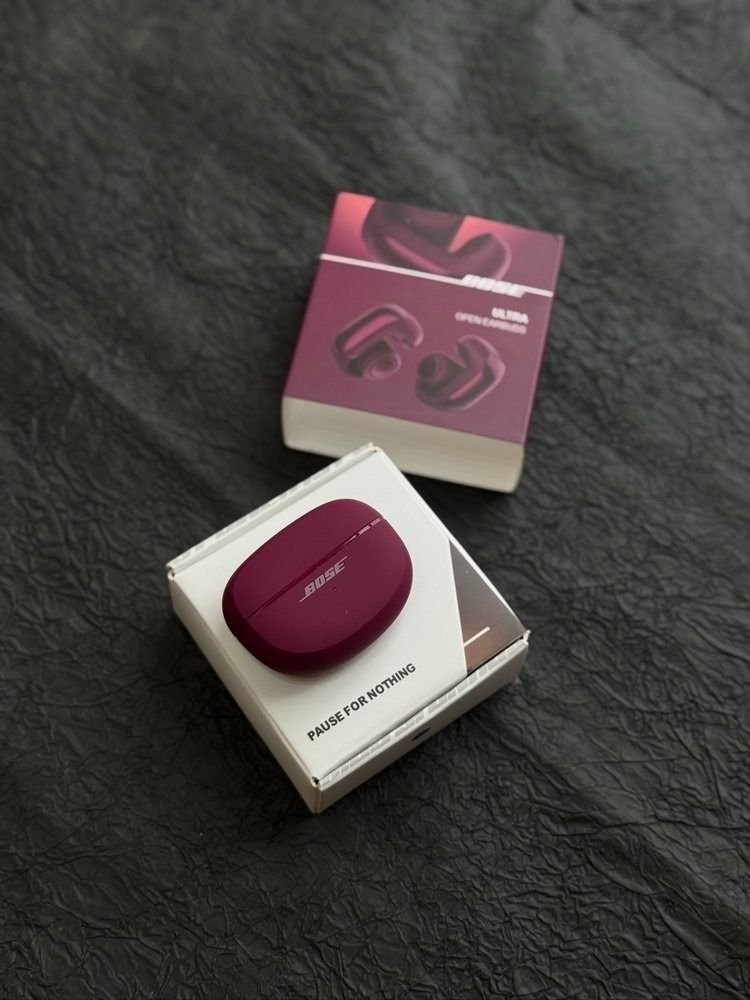 Bose Ultra Open Earbuds (Category: Headphones & Headsets) located in Pasig City. Submitted by coolriver_fbfc1c (Listing ID 1466183521, Image 1). Description: - Model: Bose Ultra Open Earbuds - Color: Moonstone Violet (Matte dark purple finish) - Design: Open-ear design lets you hear your surroundings while listening to music - Fit: Secure cuff fit that rests comfortably around the ear - Inclusions: Complete with original charging case, box, and p