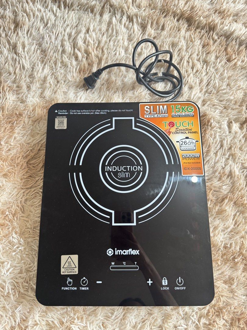 BRANDNEW Imarflex Induction Cooker IDX-2000S Slim 2000W (Category: Cookers) located in Quezon City. Submitted by ronavillezar (Listing ID 1466157065, Image 2). Description: Energy saving and super tibay. Mababa lang po kunsumo ng kuryente nito you can research din. Hindi nagamit ever since purchased. Kayo po unang gagamit.