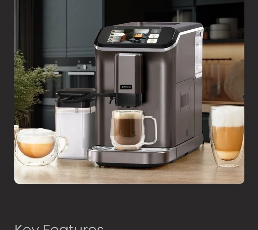 BRIKK Artigiano Espresso Coffee Machine (Category: Coffee Machines & Makers) located in Quezon City. Submitted by parabuyalways (Listing ID 1466336374, Image 3). Description: - Brand new & sealed in original retail box - Sleek dark metallic finish with top LCD touch control display - Built-in 200g coffee bean box with precision conical burr grinder - 1.5L water tank and 750ml attached milk container - Rapid caffè extraction system for espresso, c