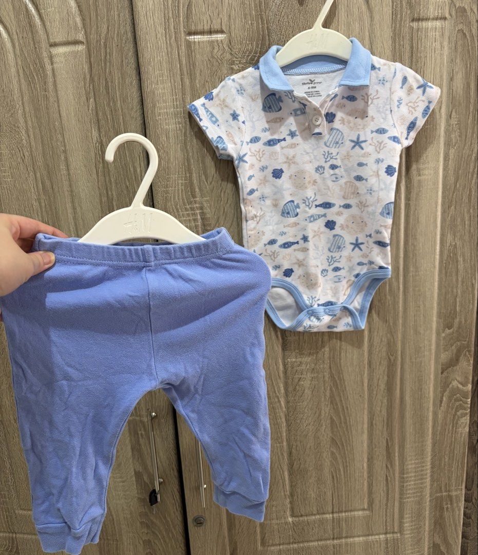 Carters Onesie with leggings (Category: Babies & Kids Fashion) located in San Fernando. Submitted by superdealitems (Listing ID 1466169672, Image 1). Description: Best fit to 3-6months baby and if petite up to 9months 9 months on tag.