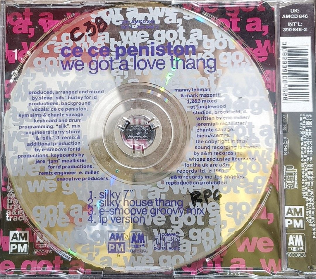 Ce Ce Peniston We Got A Love Thang CD (Category: CDs & DVDs) located in Manila. Submitted by ruelcabrer77078 (Listing ID 1466328818, Image 3). Description: - Artist & Title: Ce Ce Peniston - We Got A Love Thang (Maxi CD Single) - Tracklist (4 tracks): Silky 7", Silky House Thang, E-Smoove Groovy Mix, LP Version - Label & Year: A&M Records, 1991 - Condition: Comes with jewel case - Perfect for: 90s dance and house music collectors.