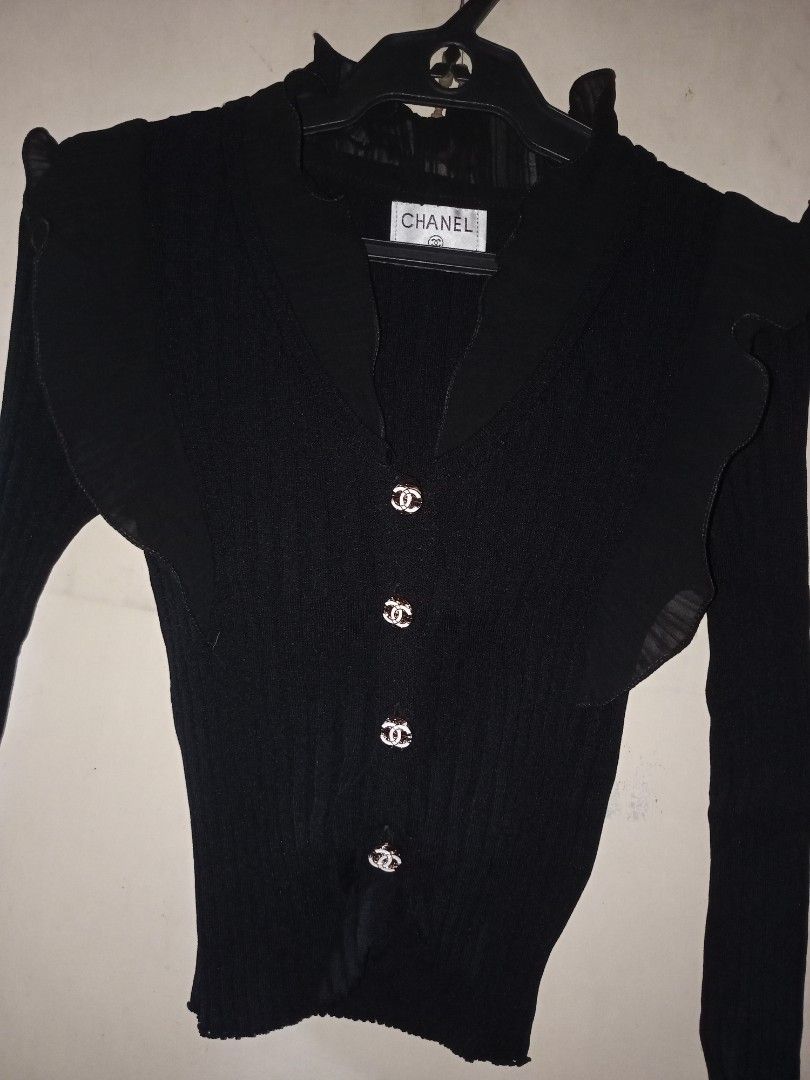 Chanel Cardigan (Category: Longsleeves) located in Manila. Submitted by kenny200024 (Listing ID 1466286163, Image 2). Description: Chanel Cardigan - xs to small - actual measurement width 12 | length 18.5 | sleeve 23 - excellent condition.