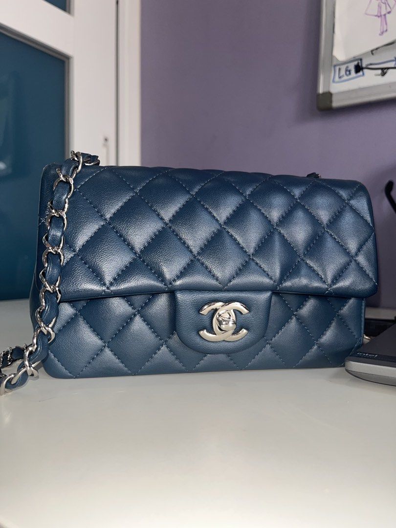 Chanel Mini Rectangle (Category: Bags & Wallets) located in Kuala Lumpur. Submitted by russberrie (Listing ID 1466168548, Image 1). Description: In blue with silver hw My own bag, not selling on behalf No scuffs Full set with dustbag and box .