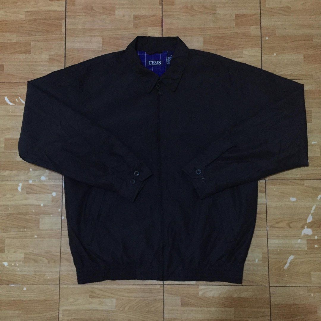 Chaps Black Full Zip Harrington Blue Plaid Lining Jacket (Category: Coats, Jackets and Outerwear) located in Manila. Submitted by stmngo (Listing ID 1466288322, Image 1). Description: Size Medium on tag Width 24 inches Length 28 inches Good Condition 📍Manage your expectation. Item is thrifted 📍 Nagcarlan, Laguna.