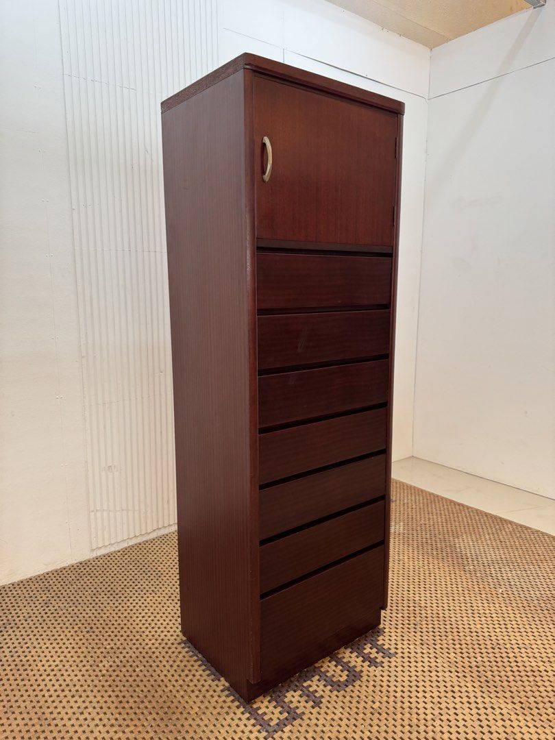 Chest of drawers (Category: Shelves, Cabinets & Racks) located in Quezon City. Submitted by matetdevis13 (Listing ID 1466330619, Image 2). Description: Tall Wooden Chest of Drawers with Upper Storage Cabinet Price: 6,500 L23.5 x W18 x H70.5 In good condition Code JMD20-M441.