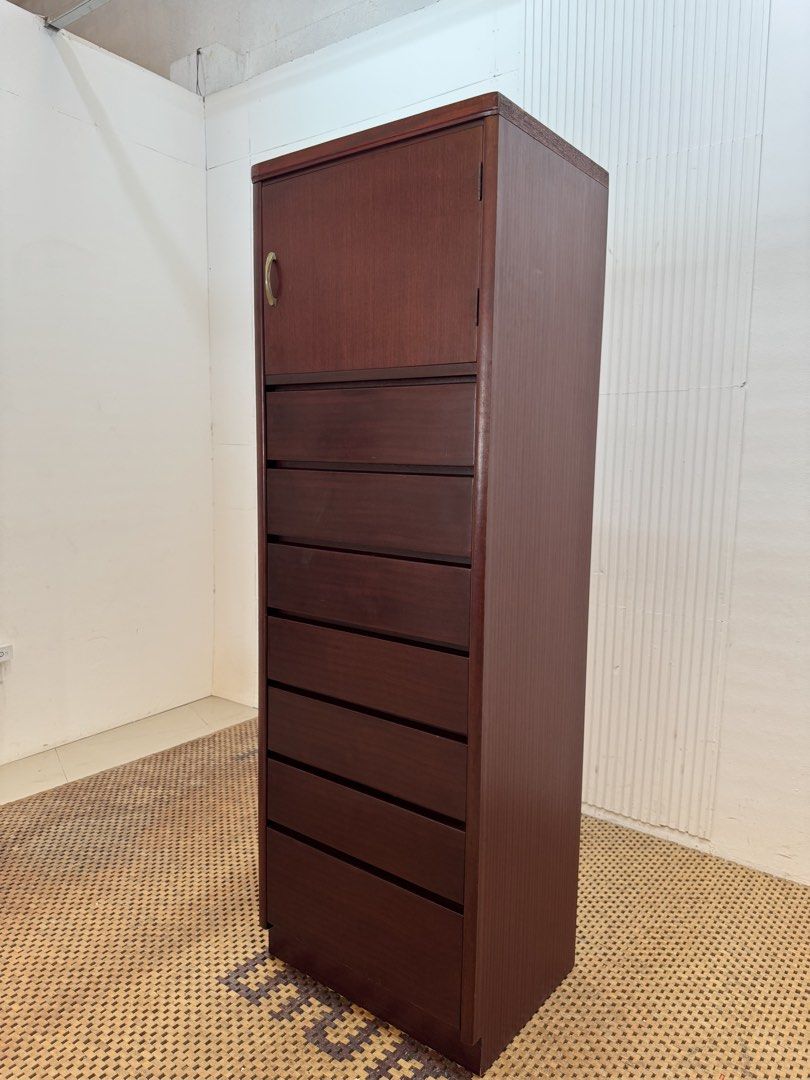 Chest of drawers (Category: Shelves, Cabinets & Racks) located in Quezon City. Submitted by matetdevis13 (Listing ID 1466330619, Image 3). Description: Tall Wooden Chest of Drawers with Upper Storage Cabinet Price: 6,500 L23.5 x W18 x H70.5 In good condition Code JMD20-M441.