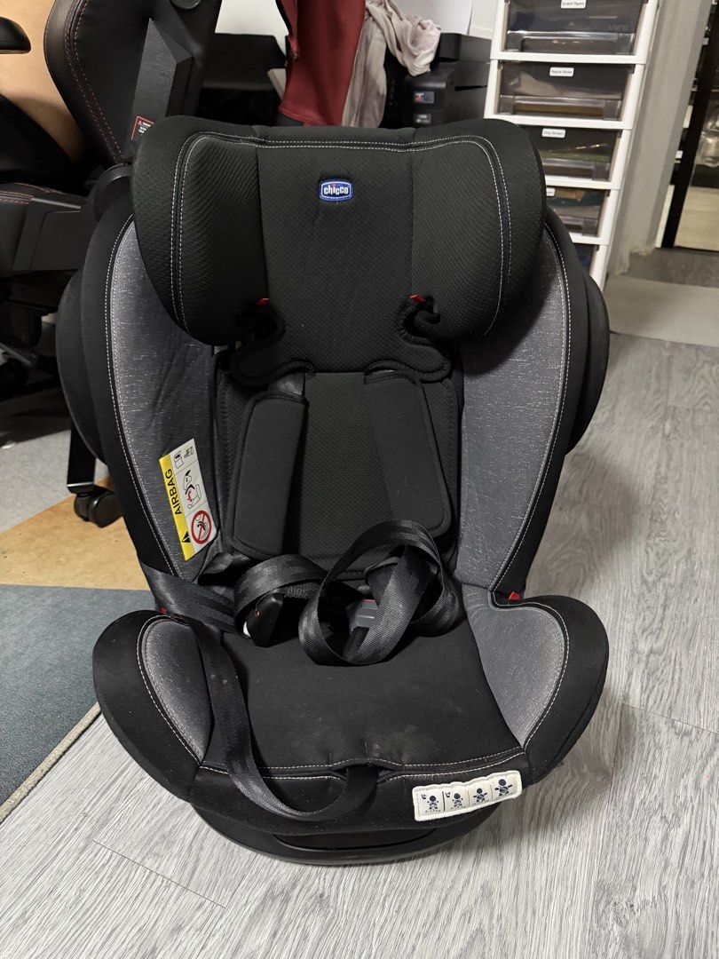 Chicco convertible car seat with ISOFIX (Category: Car Seats) located in Muntinlupa City. Submitted by zealdolphin.923128 (Listing ID 1466229179, Image 1). Description: - Chicco child car seat in sleek black and grey - Supports both rearward and forward-facing installation - Equipped with built-in ISOFIX connectors and top tether system for maximum safety - Includes secure safety harness straps with comfortable shoulder pads - Features a handy in