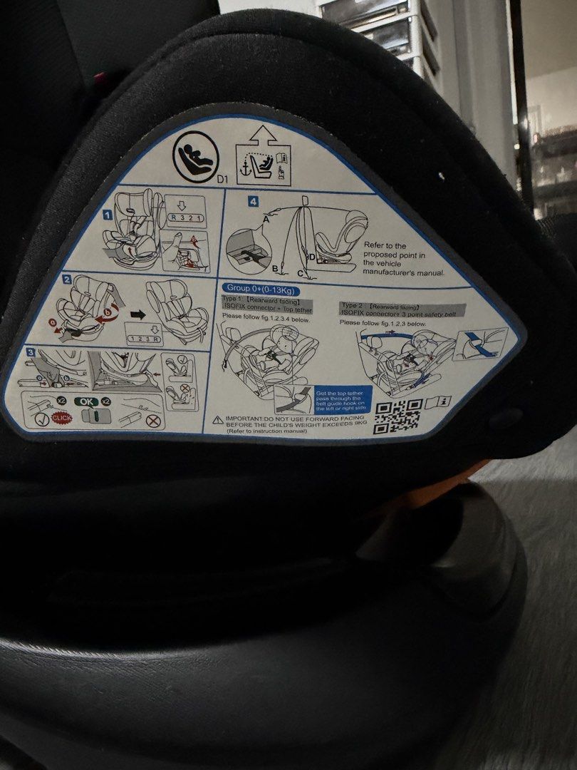 Chicco convertible car seat with ISOFIX (Category: Car Seats) located in Muntinlupa City. Submitted by zealdolphin.923128 (Listing ID 1466229179, Image 3). Description: - Chicco child car seat in sleek black and grey - Supports both rearward and forward-facing installation - Equipped with built-in ISOFIX connectors and top tether system for maximum safety - Includes secure safety harness straps with comfortable shoulder pads - Features a handy in