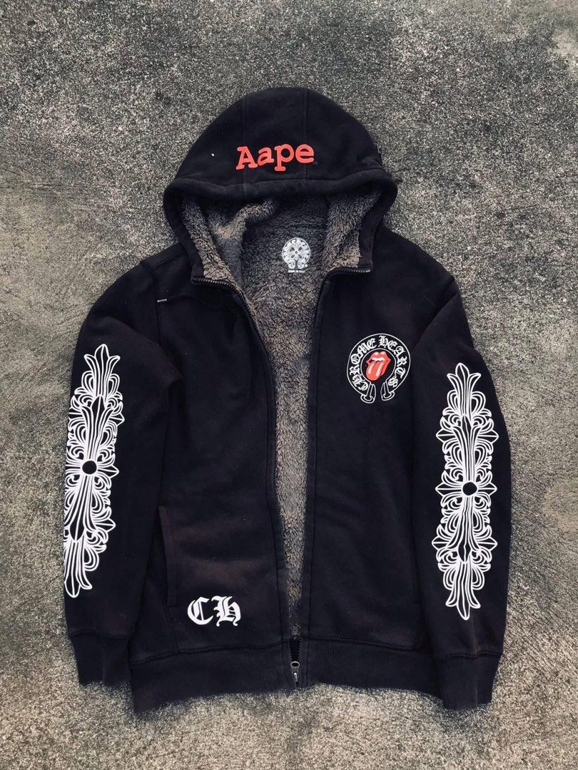 Chrome Hearts (Aape x Rolling Stones) OFF (Category: Hoodies) located in Malay. Submitted by samkolder (Listing ID 1466241425, Image 1). Description: Dimes: 21.5 x 26 sleeve 24 What you see is what you get. Inside is fleece. Worn a couple of times lang during autumn sa Luxembourg. Rfs: no longer need it..