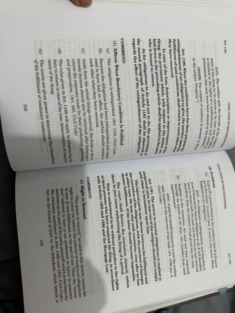 Civil Code of the Philippines Annotated by Paras (Category: Textbooks) located in Quezon City. Submitted by officially.aa (Listing ID 1466276530, Image 3). Description: Title: Civil Code of the Philippines Annotated (Prescription, Obligations, and Contracts - Articles 1106-1457) Author: Justice Edgardo L. Paras - Contains handwritten notes, highlights, and annotations from previous study sessions; binding remains intact and text is fully readable