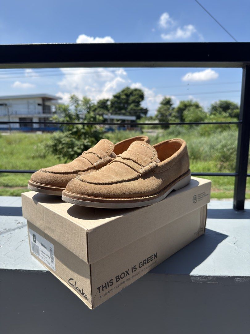 Clarks Atticus Tan Suede Penny Loafers (Category: Dress Shoes) located in Manila. Submitted by julianrt (Listing ID 1466199263, Image 1). Description: For Sale Clarks Suede Penny Loafers Used but in good condition Complete with box Euro 44 1/2 Fits 11-12 2,000.