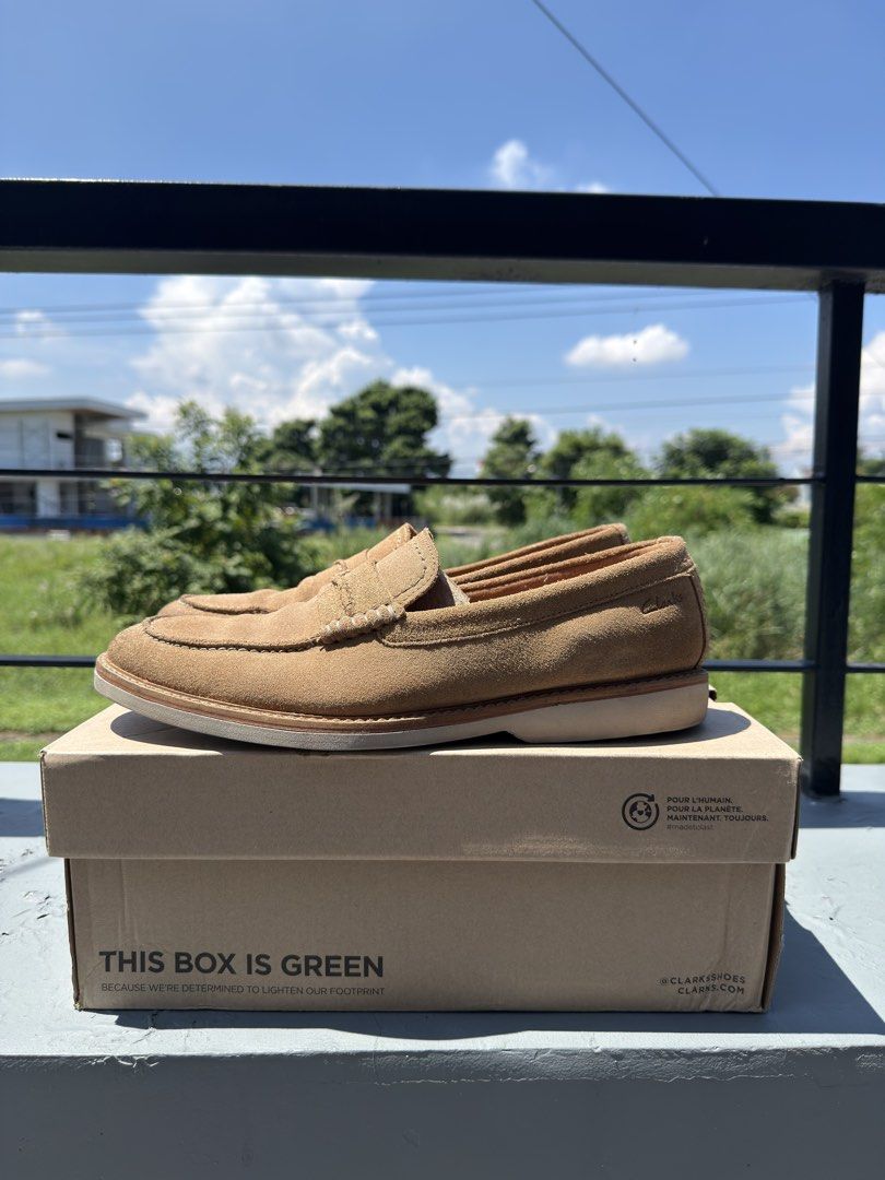 Clarks Atticus Tan Suede Penny Loafers (Category: Dress Shoes) located in Manila. Submitted by julianrt (Listing ID 1466199263, Image 2). Description: For Sale Clarks Suede Penny Loafers Used but in good condition Complete with box Euro 44 1/2 Fits 11-12 2,000.