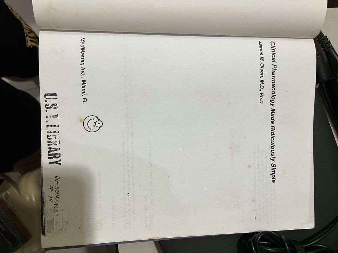 Clinical Pharmacology Made Ridiculously Simple Textbook (Category: Textbooks) located in Quezon City. Submitted by jcycle02 (Listing ID 1466256620, Image 2). Description: - Title: Clinical Pharmacology Made Ridiculously Simple - Author: James M. Olson, M.D., Ph.D. - Publisher: MedMaster, Inc. - Covers: Central nervous system, cardiovascular, endocrine, and antimicrobial drugs - Features: Text, charts, and tables explaining key concepts - Appearan