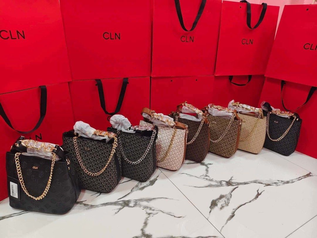 CLN Shoulder Bag and Wallet Assortment (Category: Shoulder Bags) located in Manila. Submitted by youngflower.11acf4 (Listing ID 1466186623, Image 2). Description: - Brand: CLN - Variety of bags and wallets available in black, brown, beige, and trendy monogram prints - Condition: Brand new with protective wrapping on hardware and handles - Includes: Free red paper gift bags with select pieces - Dust bags included for applicable items - Perfect for