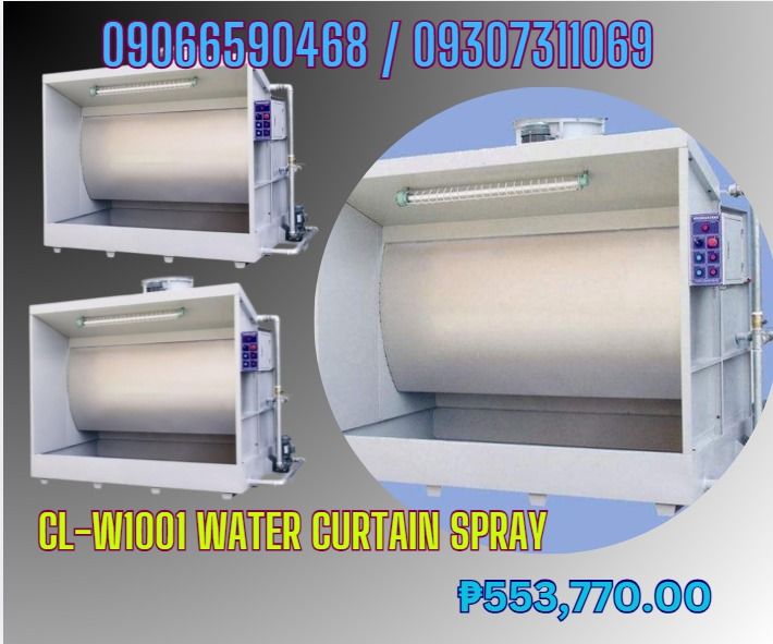 CL-W1001 water curtain spray machine (Category: Looking For) located in Caloocan City. Submitted by rochelleflores356-82603 (Listing ID 1466239647, Image 1). Description: CL-W1001 water curtain spray PHP553,770.00 Cabinet System Wallboard Made of 2.0mm cold plate, processing paint on the surface, with bolt connecting water tank Made of 3.0mm cold plate, processing paint on the surface, with bolt connecting Baffle 1.0mm stainless steel, with showe