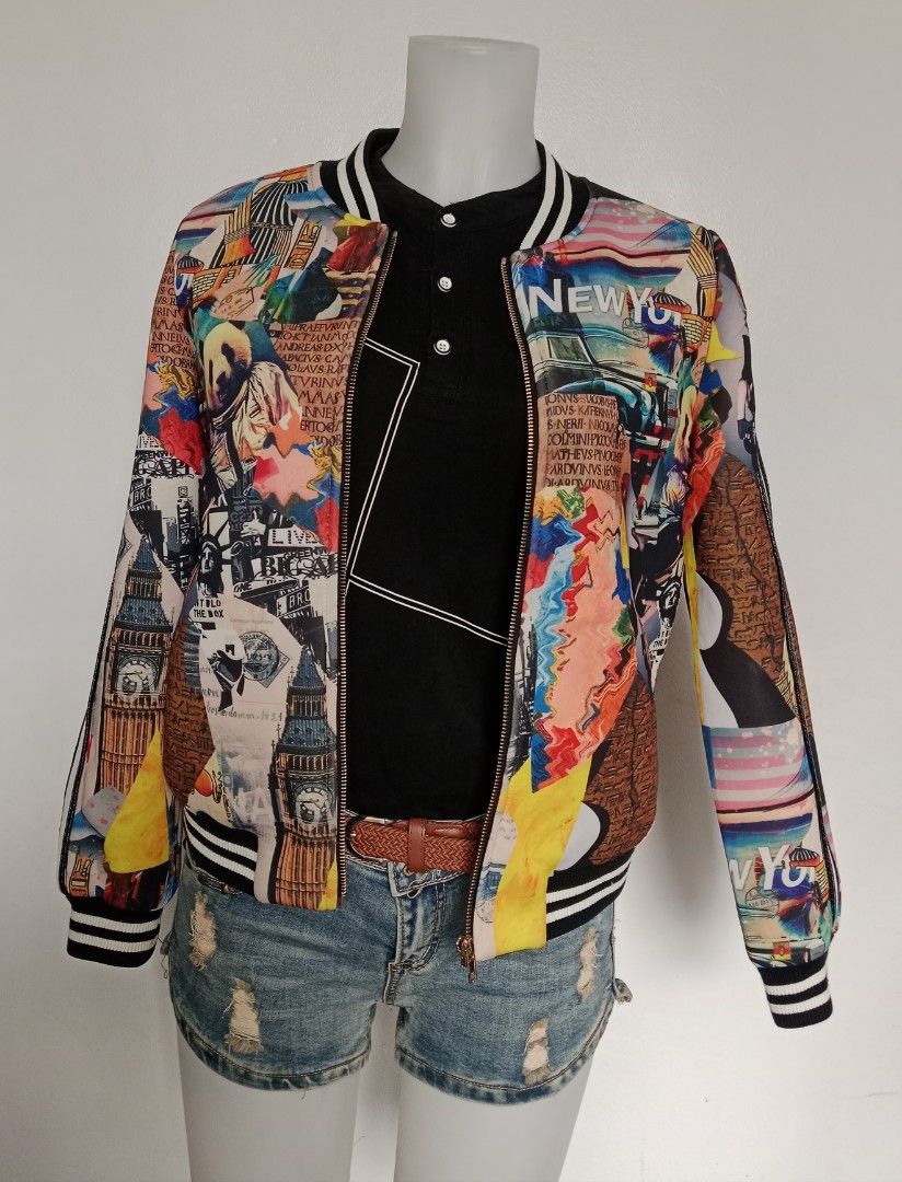 collage print Bomber Jacket (Category: Coats, Jackets and Outerwear) located in Manila. Submitted by mamapards17 (Listing ID 1466241398, Image 2). Description: .