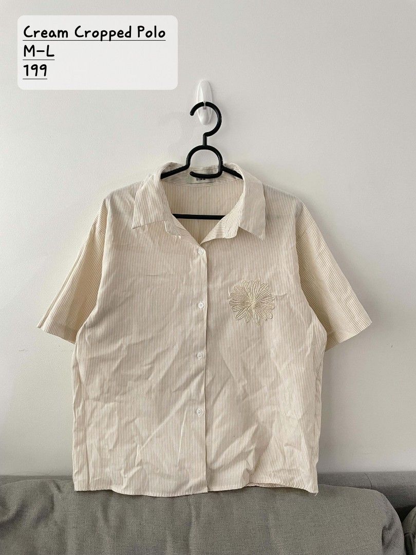 Cream Cropped Polo (Category: Blouses) located in Quezon City. Submitted by mariaplusmoshi (Listing ID 1466165392, Image 1). Description: deets alr posted 📍Ever, Commonwealth, Q.C MOP: Gcash Lalamove/J&T.