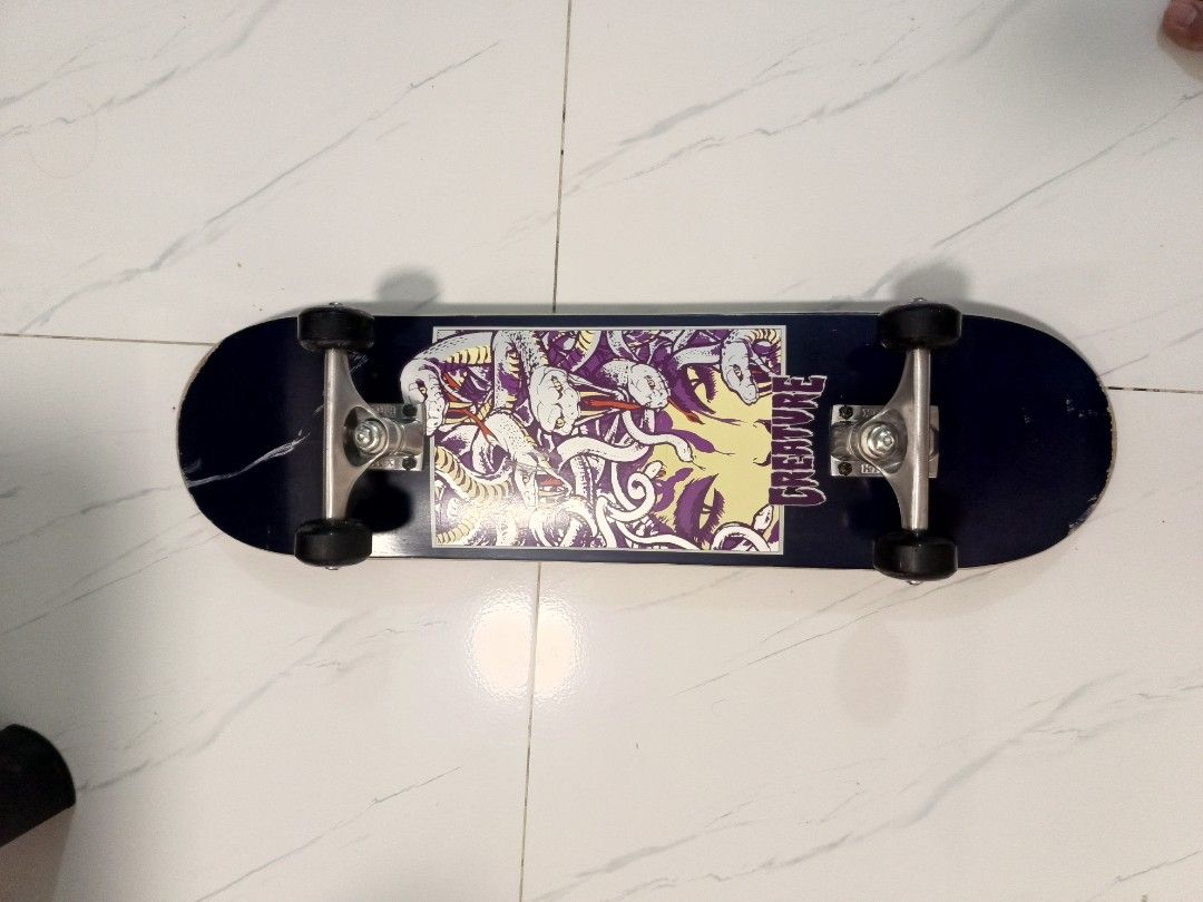 CREATURE skateboard (Category: Skates, Rollerblades & Scooters) located in Rizal. Submitted by yearn2earn (Listing ID 1466331301, Image 1). Description: CREATURE Medusa/Snake Pit Size: 7.75 Trucks: Krux K5 Polished Standard Wheels: Ricta For only: 4,995php -1 month palang, ilang beses palang nagamit bago pa.