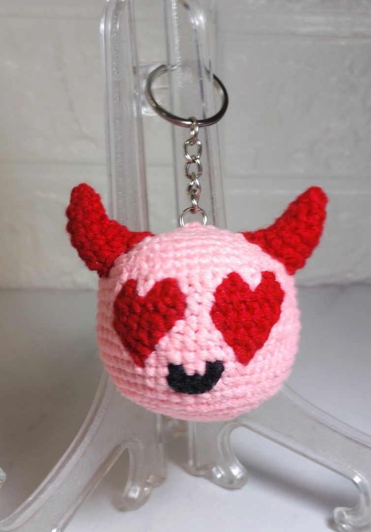 Crochet Heart-Eye Devil Keychain (Original Design) 😈❤️ (Category: Handmade Craft) located in Quezon, Isabela. Submitted by youarerareyou (Listing ID 1466224155, Image 1). Description: Price: ₱350 Condition: Brand New / 100% Handmade Availability: Made-to-order (DM for current slots!) Add a little bit of spooky sweetness to your bags or keys! This adorable heart-eye devil plush keychain is meticulously crafted by hand using an advanced tapestry c