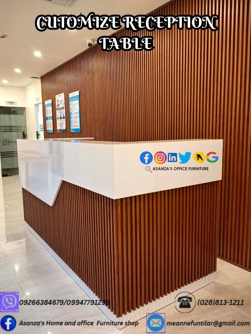 CUSTOMIZE RECEPTION/COUNTER TABLE W/PVC WALL PANEL (Category: Office Furniture & Fixtures) located in Caloocan City. Submitted by meannefunt41572 (Listing ID 1466220577, Image 3). Description: NOTE: THIS IS FOR POSTING PURPOSES ONLY, KINDLY DIRECT MESSAGE ME IN THE NUMBER ATTACHED IN THE PHOTOS FOR PRICE AND FOR MORE DETAILS 2026 FACTORY SALE -BIG DISCOUNTS! Perfect for home , offices , schools , and businesses Our Range of Products: Armchairs De