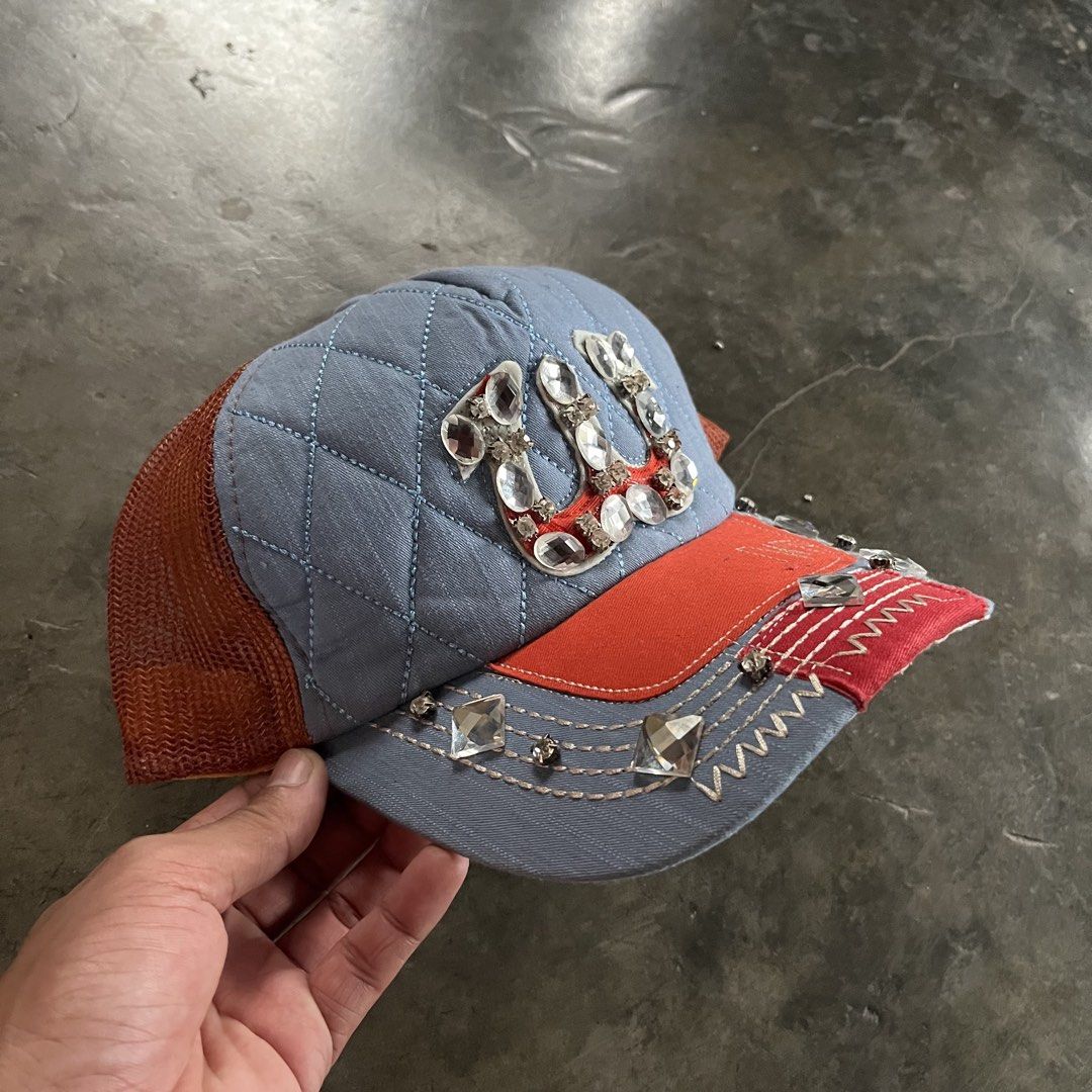 CUSTOMIZED Y2K- STYLE QUILTED TRUCKER HAT (Category: Caps & Hats) located in Iloilo. Submitted by 4slugtoslum (Listing ID 1466210180, Image 2). Description: CUSTOMIZED Y2K- STYLE QUILTED TRUCKER HAT ONE SIZE FITS ALL NO ISSUE 600📩.